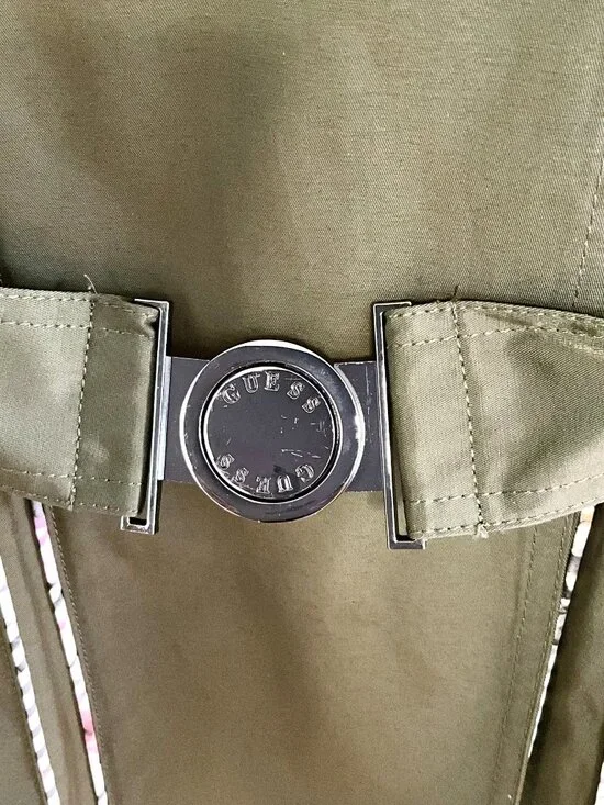 Guess Belted Trench Jacket Olive Green Cotton Blend Size M - Picture 13 of 13